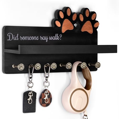 MTERSN Decorative Dog Leash Holder for Wall - Dog Accessories Organizer with Floating Shelf & 6 Hooks for Home Decor - The Cute Key Holder Wall Mount for Dogs Lover Gifts (Black) by MTERSN - Used condition - US$33.11