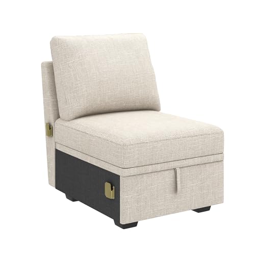 Image of HONBAY Single Seat for Modular Sectional Sleeper Sofa with Pull Out Bed, Customizable Armless Chair for Sectional Couch, Beige