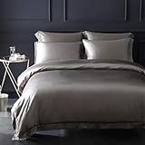 Orose 4Pcs 25MM Silk Sheets Set 100% Charmeuse Mulberry Silk Bed Sheet Set,Seamless,Thick, Heavy Silk,Deep Pocket (Metal Grey, King)