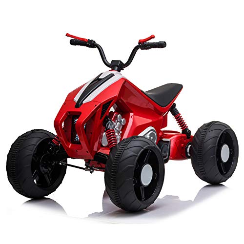 BAHOM 12V Ride On Car for Kids, Electric Vehicle Toy for Toddler 3-8 Years, Max Rider Weight 55 lbs, LED Head Lights, 2-5 mph, Red