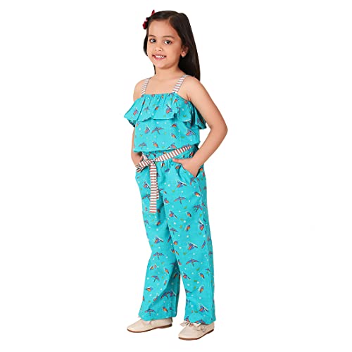 Image of Fabindia Teal Cotton Printed Jumpsuit