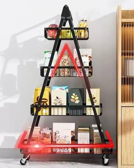 3/4-Tier Fruit Basket,Desktop Storage Organizer,Pull-Out Kitchen Storage Rack,Multi-Functional Storage Trolley for Office, Living Room, Kitchen, Movable Storage Organizer with Wheels,Black (4-Tier)-C1hih1k7