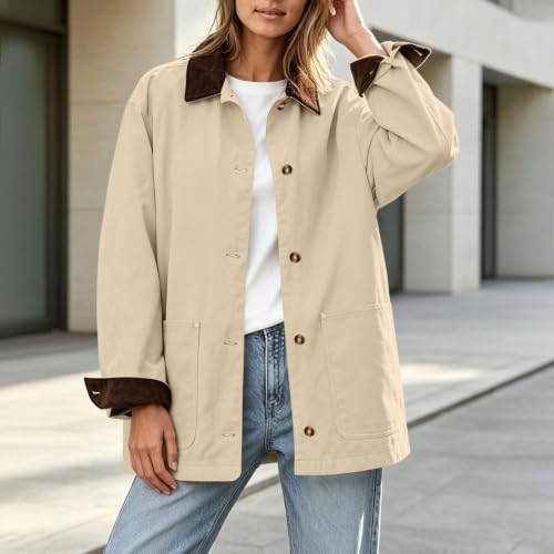 Barn Jackets for Women Casual Button Down Corduroy Collar Utility Coats - image 6