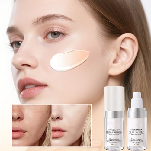 Foundation Color Changing. Korrigiert den Hautton. Spendet Feuchtigkeit. SPF 15. Farbwechselnde Foundation für Reife Haut. Geeignet für viele Hauttöne. Foundation Make Up 30 ml