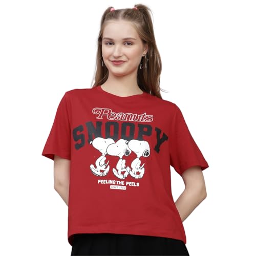 T-shirt Peanuts col rond en coton imprimé graphique vêtement manches courtes femme