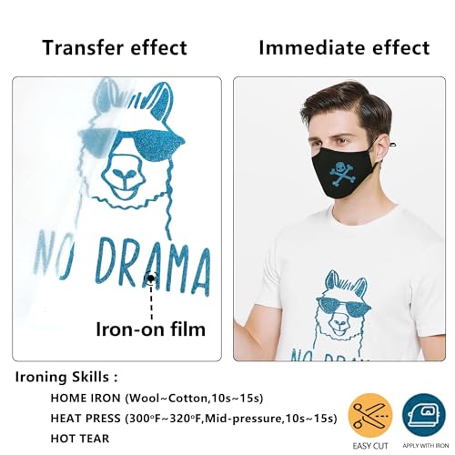 Image of RENLITONG Sky Blue Glitter HTV Heat Transfer Vinyl Rolls - 12 Inch x 5 feet Iron on Vinyl for T-Shirt and Silhouette, Easy to Cut & Weed for Heat Transfer Design (Glitter Sky Blue)