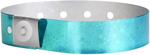 WristCo Pulseras holográficas de plástico aguamarina de alta calidad, 100 unidades, 58 x 10 pulgadas, pulseras de tamaño ajustable para eventos,