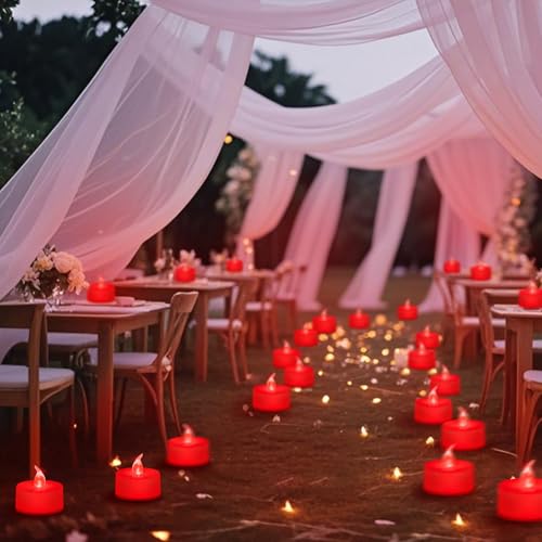 Image of Tea Lights Battery Operated Candles LED Tea Lights Flameless Candles 200+ Hours Flickering Fake Tealights for Sweetest Day Wedding Home Decorations Party (Red Base, 24 Pack)