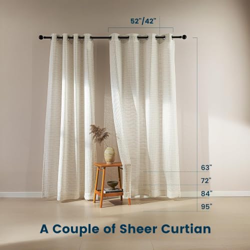 SLEEP ZONE White Linen Sheer Curtains 84 inches Long 2 Panels Set for Living Room/Bedroom, Linen Textured Sheer Voile Lightweight Filtering Curtains & Drapes with Gromment, 52" W × 84" L - image 9
