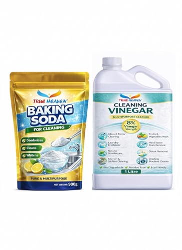 Image of White vinegar for cleaning purpose 1L | With Baking Soda Powder 900 gms | Distilled white cleaning vinegar and Baking Soda Combo Pack |All purpose cleaner For Home And Kitchen (8% Concentrated)