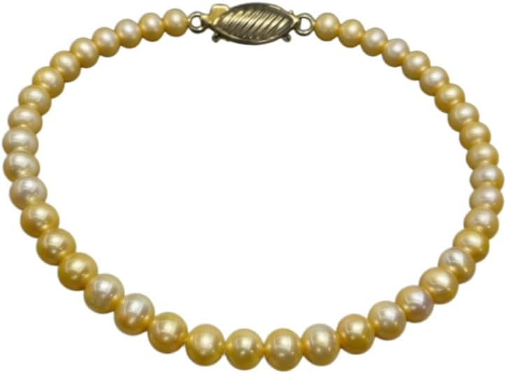 AAA+ 8-9mm Natural South Sea round Golden Pearl Necklace, 18 Inch, 14K Gold