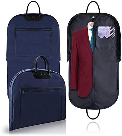 Bealatt 40" Carry On Garment Bag for Travel, Waterproof Foldable Suit Bags for Men Women, Garment Cover Travel Bag with Handles Anti-Moth Protector and Rivets Stitching for Dresses, Suits, Coats(Blue)
