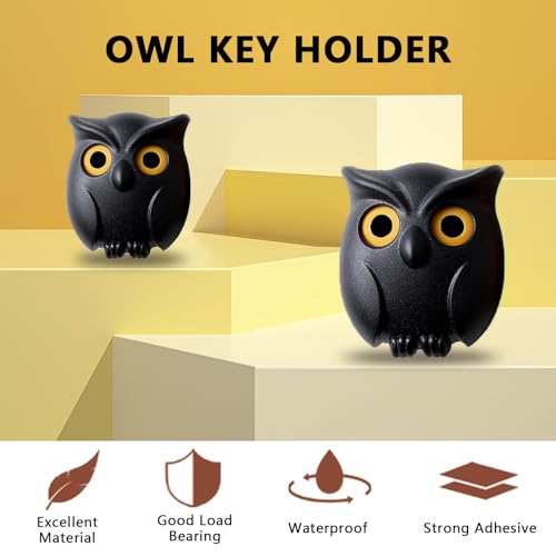 Fychuo Owl Key Holder Key Hooks Wall Mounted Magnetic Key Holder 2 Pack Night Owl Key Holder for Wall Self Adhesive Key Hook Cute Home Decor Automatic Open Close Eyes Owls Keyring Rings Black - Cosy Home Interiors Fychuo Owl Key Holder Key Hooks Wall Mounted Magnetic Key Holder 2 Pack Night Owl Key Holder for Wall Self Adhesive Key Hook Cute Home Decor Automatic Open Close Eyes Owls Keyring Rings Black - Image 2