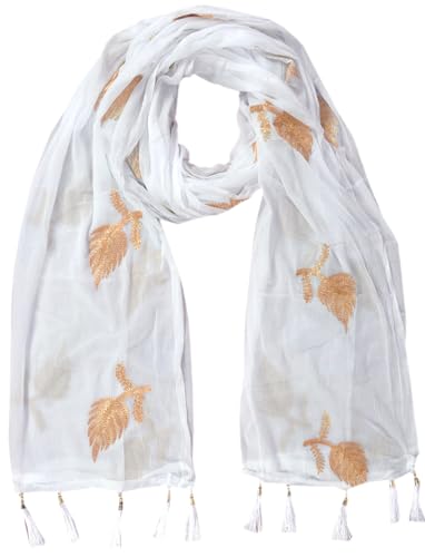 Image of YOUTHQUAKE Women's Golden Patti Work Embroidered Chiffon Dupatta for Womens & Girls With Latkan