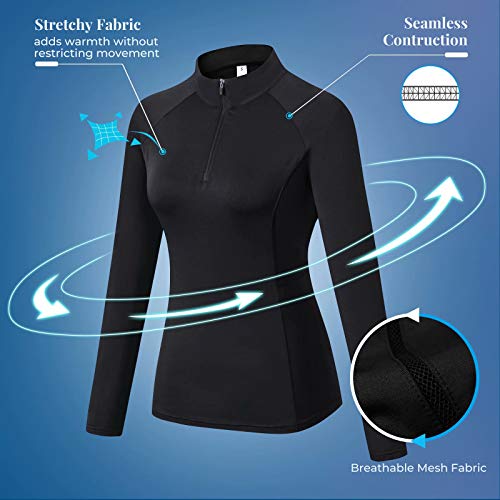 TERODACO Long Sleeve Running Top Womens Half Zip Thumb Loops UPF 50 Ladies Base Layer Top for Hiking Cycling Equestrian Gym Sports Riding Shirts Quick-Drying Breathability Wicking 506 Black S - Image 5