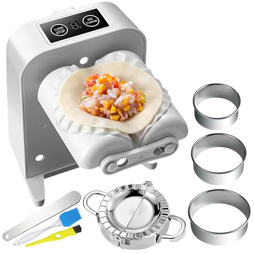 Automatic Dumpling Press Maker Machine, Christmas Birthday Gifts, Household Easy Quick Electric Dumpling Maker Press Machine with Empanada Maker Press,Dough Cutters,Spoon and Brush- For Home Kitchen