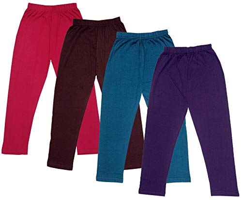 Image of IndiWeaves Girls Super Soft Cotton Solid Capri Pants (Wine, Blue, Brown, Magenta, 4-5 Years) Pack of 4
