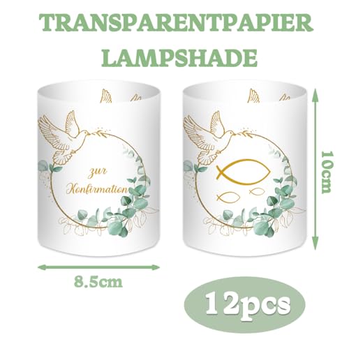 12 Windlicht Tischdeko, Konfirmation Deko Junge Mädchen Eukalyptus Grün, Konfirmation Gastgeschenke Geschenke, Konfirmationsdeko Set, Konfirmationsgeschenke Jungen Mädchen, für Teelichter oder Kerzen