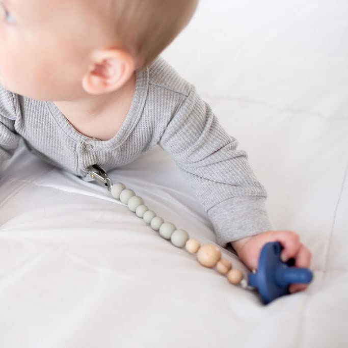 Image of Colour Block Pacifier Clip - Food-Grade Silicone Soother Holder & Teether Strap - Secure, Non-Toxic Binky Clip for Babies - Durable, Stylish, and Easy to Clean - Unisex Baby Accessory - Sage