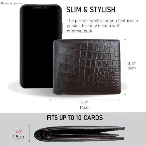 Image of Dark Brown Exotic Double Side Leather Bifold Wallet, RFID Blocking Wallet