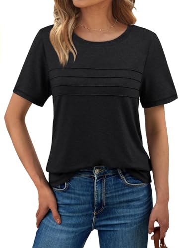 Haslike Damen Sommer Lässig Glatt T-Shirt Tops Kurzarm-Shirt, sc schwarz, L