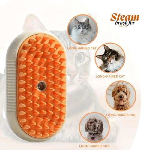 Image of 3-in-1 Steam Pet Brush for Cats & Dogs - Self-Cleaning Grooming Comb with Spray Mist, Massage & Shedding, Rechargeable USB, Anti-Static, Foldable Handle - Kakhi