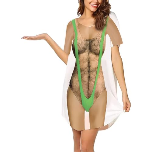 Women's Bikini Cover Up Dress Short Sleeve Beach Shirts Cute Print Baggy Bathing Suit T Shirt Fun Wear