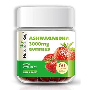 Nature’s Key Ashwagandha Gummies, 3000mg High Potency Ashwagandha Root Extract with Vitamin D2, Stress, Calm Mood & Cognition, for Men & Women, Strawberry Flavor (60 Count (Pack of 1)