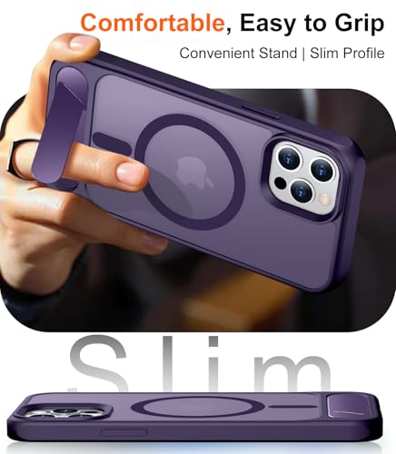 Image of Magnetic Compatible with iPhone 12 Pro Max Case, [Built-in Invisible Kickstand][Compatible with MagSafe][Military Grade Shockproof] Slim Translucent Matte Phone Case for iPhone 12 Pro Max 6.7 inch
