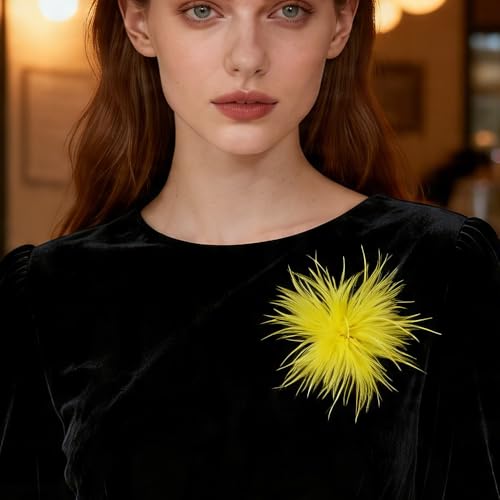 Dainty Feather Flower Brooch Pin for Women Oversized Floral Lapel Pins Elegant Feather Corsage Brooches Suit Clothes Shawl Dress for Wedding Party Banquet Dance Trendy Jewelry 150mm (Yellow) by BCIQeFss - Used condition - Image 7
