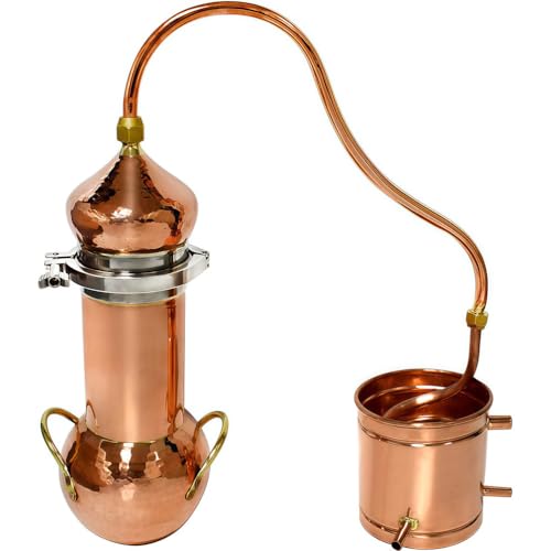 Gvqng Kit De Alambique De Cobre con TermóMetro, Destilador Profesional para Aguardiente Y Aceites Esenciales, Equipo Completo para Destilar En Casa, para Elaborar Vino Casero,2l