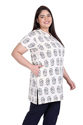 Image of In Love Women's Cotton Plus Size Longline T-Shirt Half Sleeve with Pockets | Cotton fabric - soft longline T-shirt with easy plus-size fit