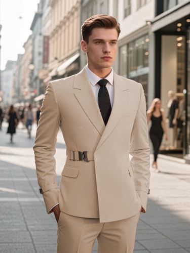 Men's Slim Fit 2 Pieces Suit Solid Formal Business Tuxedos Suit with Metal Wedding Prom Casual Jacket Blazer Pants2