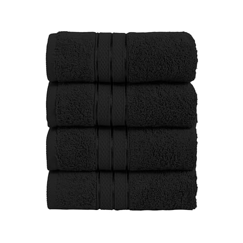 Image of Elegant Comfort Three Line Popcorn Towel Set for Bathroom 16 x 28 inches, Premium Hotel Quality 4-Pack Hand Towels, 100% Turkish Cotton, Soft and Durable, Quick Dry and Highly Absorbent, Black