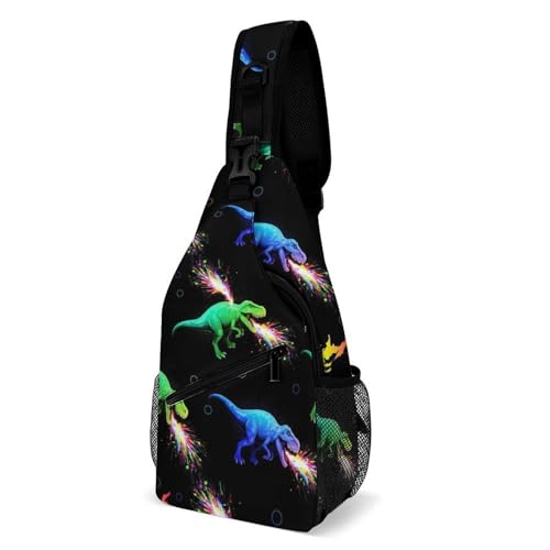 Fashion Chest Bag, Shoulder Bag, Dress Decor Sling Backpack, Casual Day Pack For Travel Shopping Tyrannosaurus Rex Dinosaur Sparkles in Space