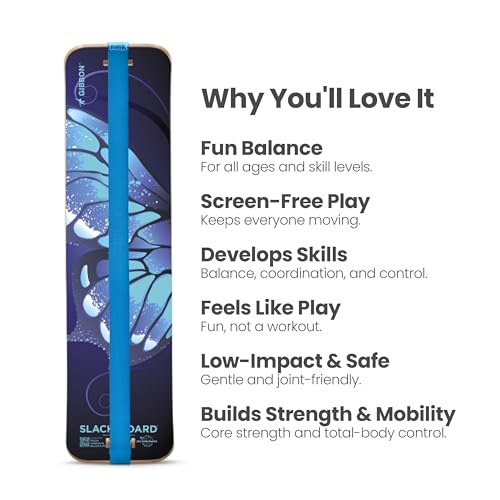 Image of GIBBON SlackBoard, Balance Board Kids & Adults, Slackline Balance Trainer | 1 & 2 Line Options, Slack Board, Core Workout Equipment, Home Gym Training, Standing Desk Exercise, Yoga, Agility, Pilates