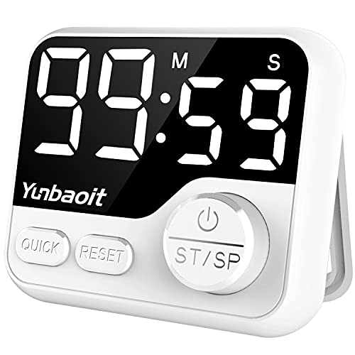 Timers, Kitchen Timer for Cooking, Yunbaoit LED Digital Timer for Kids, Magnetic Countdown Timer Knob Quickset Stopwatch Clock Timer for Classroom Teachers, Study, Exercise, Baking(White)