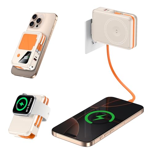 Wireless Portable Charger,5-in-1 Magnetic Power Bank 10000mAh Built in Cables and AC Plug,22.5W Fast Charging Magnetic Battery Pack,Compatible with iPhone 16/15/14/13/12,Apple Watch Series,Airpods