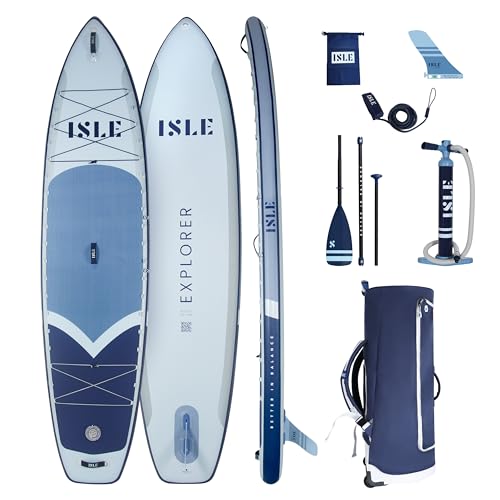 ISLE Explorer Inflatable Stand Up Paddle Board & iSUP Bundle Accessory Pack, Adventure & Touring Board, Durable, Lightweight with Stable Wide Stance, 11'6