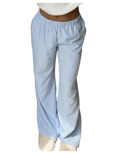 Floerns Women's Elastic Waist Bell Bottom Striped Pants Flare Leg Lounge Pants