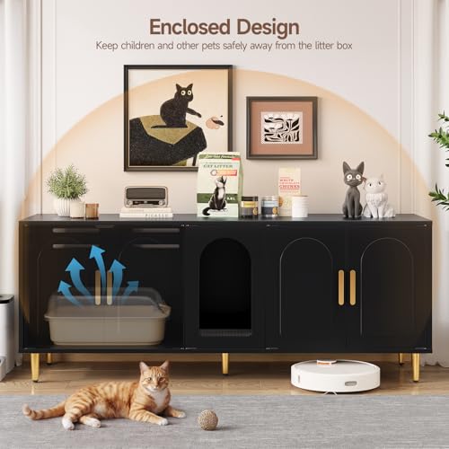 Image of ONBRILL 60 Inches Cat Litter Box Enclosure for 2 Cats, Black