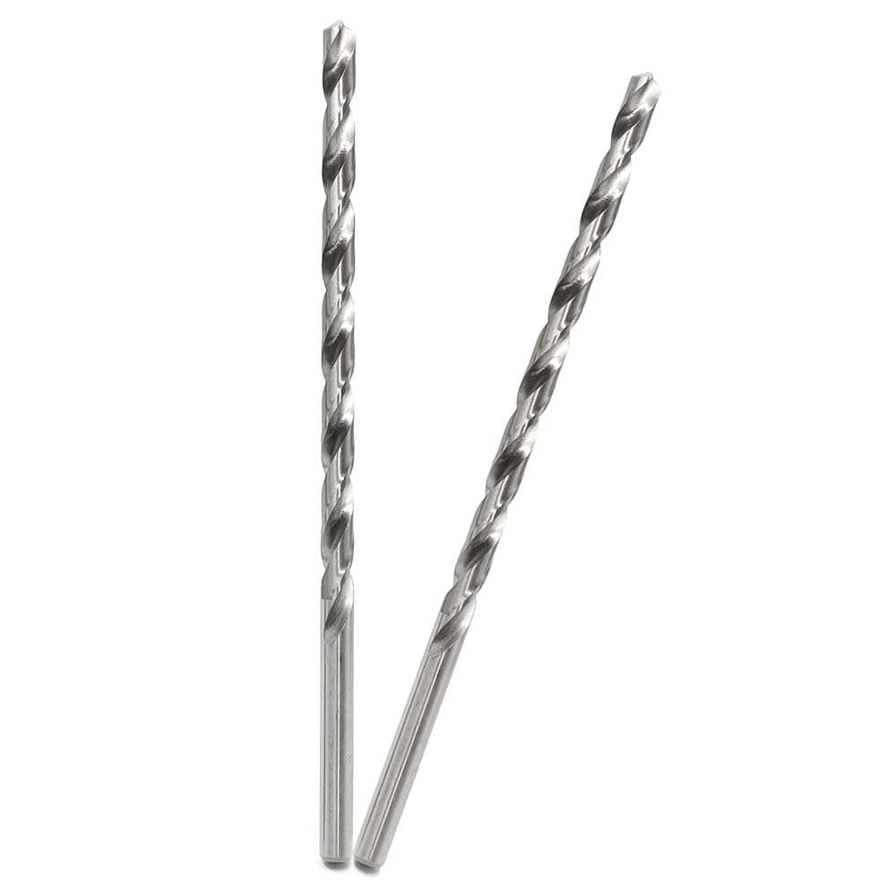 Brocas de madera largas de 200 mm × 8 mm, 2 piezas, brocas extra largas de acero rápido, brocas en espiral de madera para taladrar madera, aluminio y plástico (plata)