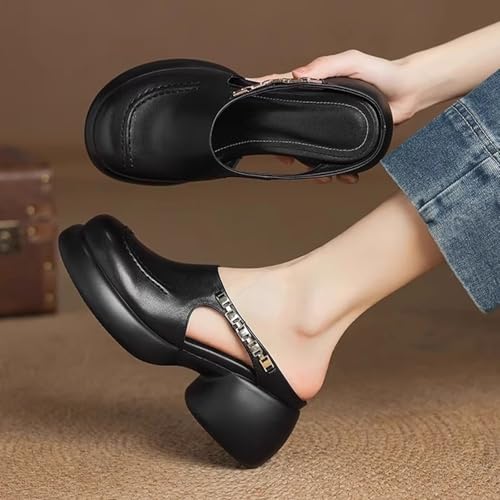 Women's Leather Wedge Slide Mules,Lightweight Comfortable Closed Toe Backless Arch Support Muffin Platform Sandals4