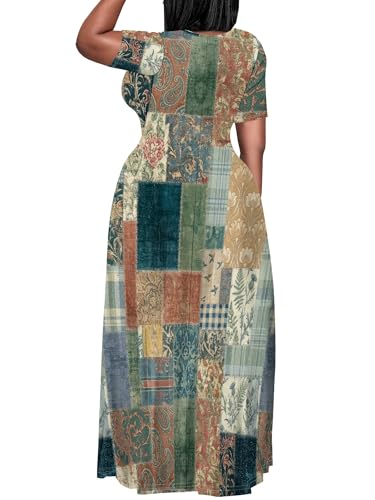 Image of PinkPatty Plus Size Dress for Women Casual Crew Neck Short Sleeve Maxi Dress Oversized Summer Beach Dresses with Pockets