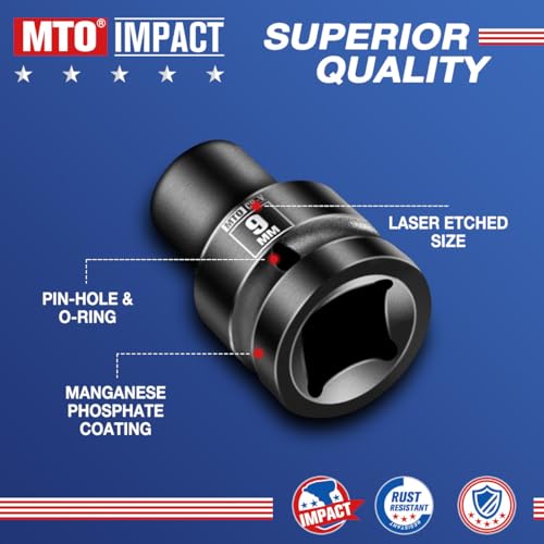 Image of MTO 1 /2 inch Drive 9mm Shallow Impact Socket, 6-Point Metric Socket for Automotive Maintaince, CR-V Steel Meets ANSI Standards