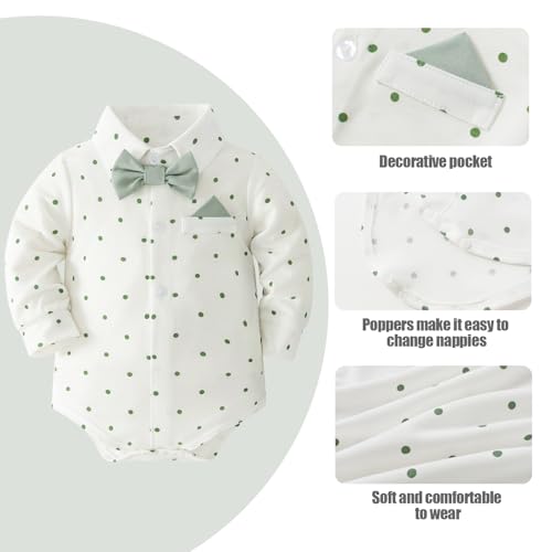 Fohuanky Baby Boy Formales Outfit Gentlemen Kleidung Set Strampler Hemd mit Fliege Hosenträger Hose & Hut für Hochzeit Geburtstag Party