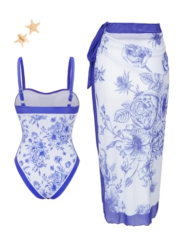 SEGT Girl's Floral One Piece Swimsuit with Quick Dry UV Protection Cover Up and 2 Pcs Starfish Hair Clip3