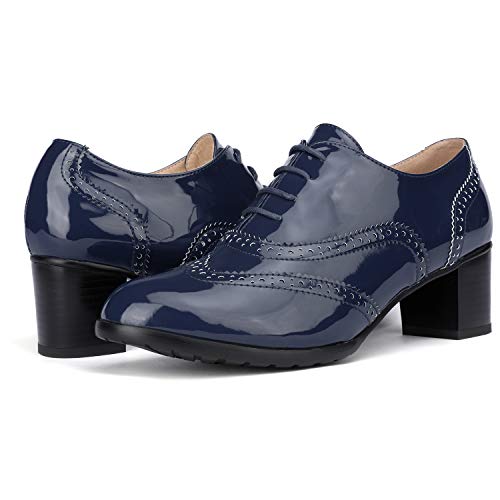 Odema Womens PU Leather Oxfords Wingtip Lace up Mid Heel Pumps Shoes … - Image 3
