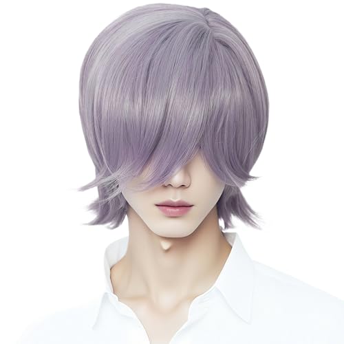 Linfairy Short Light Purple Pop Singers Synthetic Hair Heat Resistant Wig fo Men