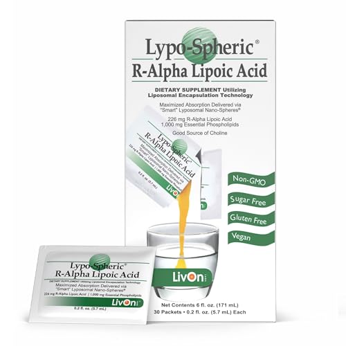 LivOn Laboratories Lypo-Spheric R-Alpha Lipoic Acid - 30 Packets - 226mg Per Packet - Liposome Encapsulated for Maximum Bioavailability - 100% Non-GMO